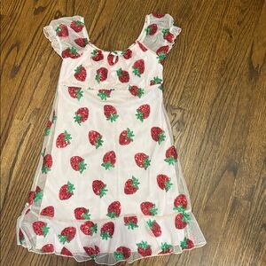 Strawberry Print Dress with Ruffle Sleeves